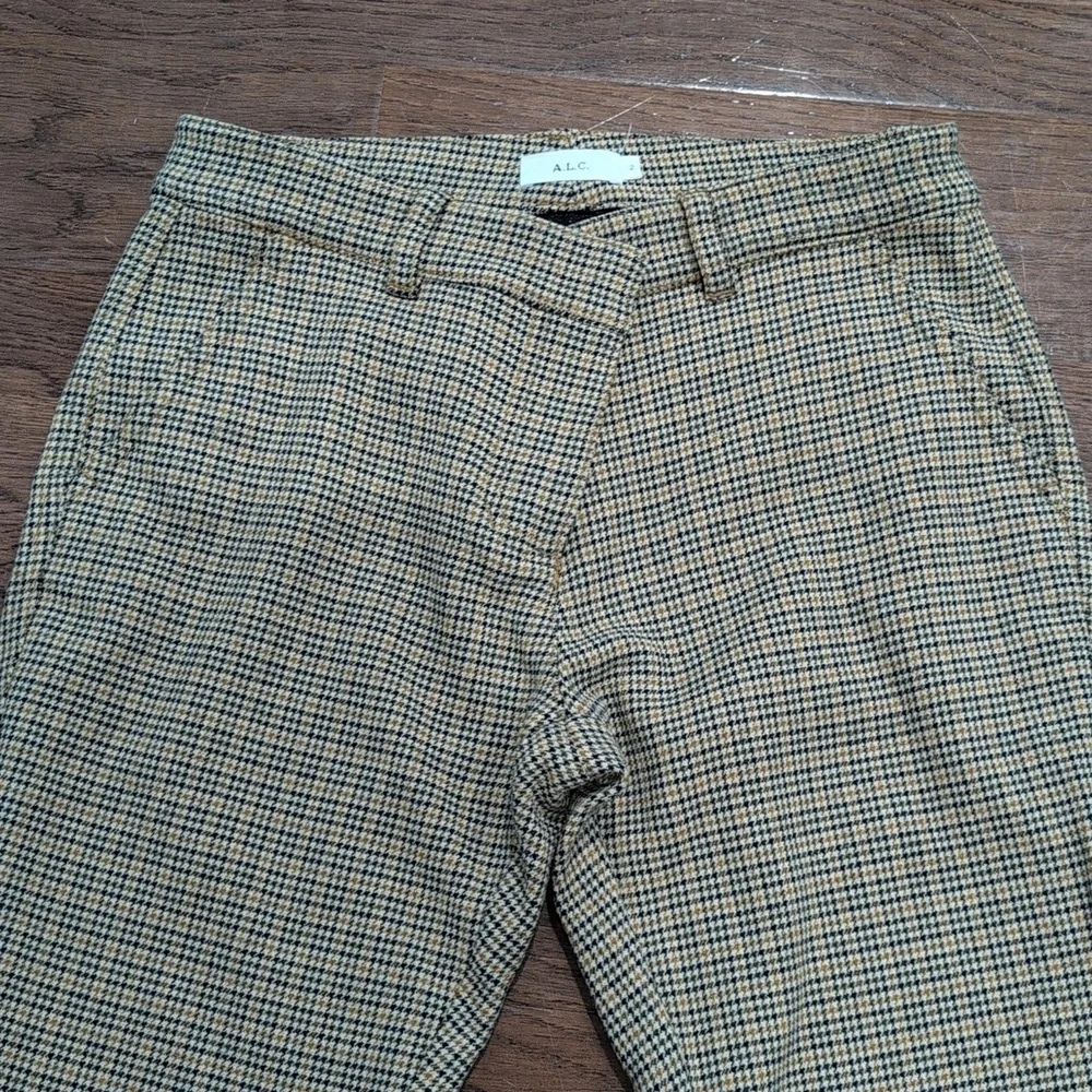 A.L.C. Javier Tan & Navy Plaid Split Hem Trousers Dress Pant Size 2 Waist 15" - Picture 6 of 15